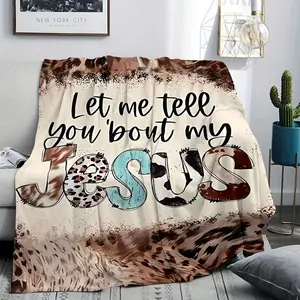 Vintage Inspirational Let Me Tell You Bout My Jesus Print Throw Blanket - Hypoallergenic Polyester, Machine Washable, Chunky Knit Weave, All-Season, Multipurpose Office Shawl, Bed, Sofa, And Travel Blanket-280GSM