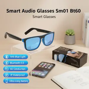 SM01 Smart Audio Glasses - Anti-Blue Light Wearable Eyewear with Bluetooth 6.0, Air Conduction, In-Ear Auto Power Detection, Touch Controls, IP Waterproof Rating, Type-C Charging, Ultra-Long Battery Life for Music, Calls