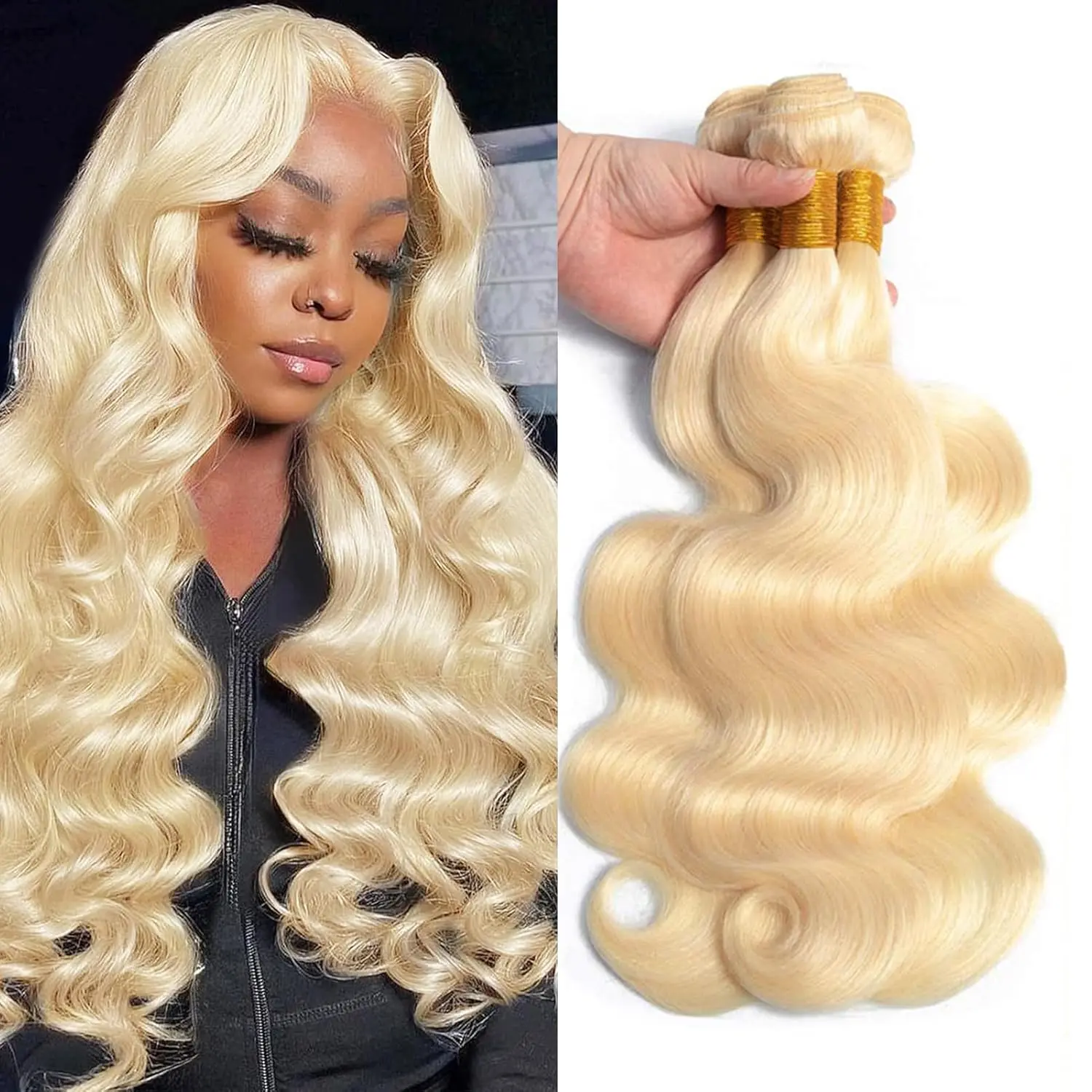 Vinisay 613 Blonde Human Hair Bundles 12A Grade 100% Unprocessed Brazilian Virgin Raw Weave Bundles Human hair Body Wave Human Hair Extensions for Women