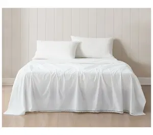 Lush Decor Evelyn Lace Trim Cotton Sheets White4Pc Set King
