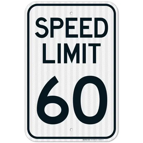 Chic High-Quality 60 Mph Speed Limit Metal Signage - 12x8 in Decorative Metal Wall Panel Home Sign, Rust-Free .063 Aluminium, Fade Resistant, Pre-Drilled Holes, Easy Install, Sleek Pro Graphics, Outdoor-Ready, Made in USA by Sigo Signs