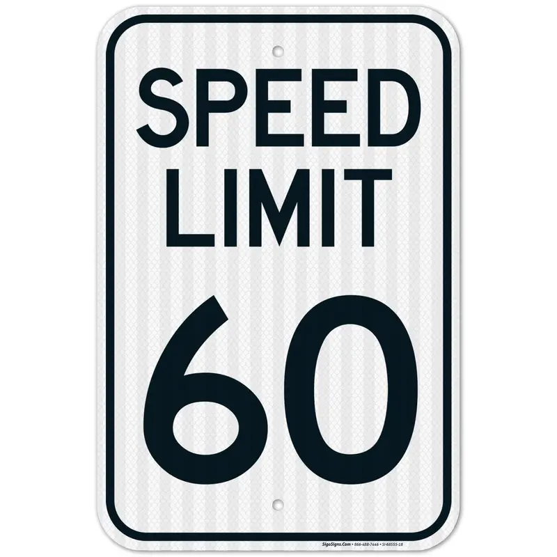 Chic High-Quality 60 Mph Speed Limit Metal Signage - 12x8 in Decorative Metal Wall Panel Home Sign, Rust-Free .063 Aluminium, Fade Resistant, Pre-Drilled Holes, Easy Install, Sleek Pro Graphics, Outdoor-Ready, Made in USA by Sigo Signs