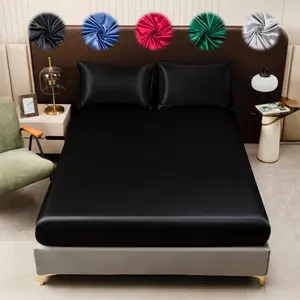 Solid Color Satin Fitted Sheet Set, Soft Comfortable Breathable Bed Sheet, Bedding Supplies for Home Bedroom Hotel Dormitory, Satin Bed Sheets