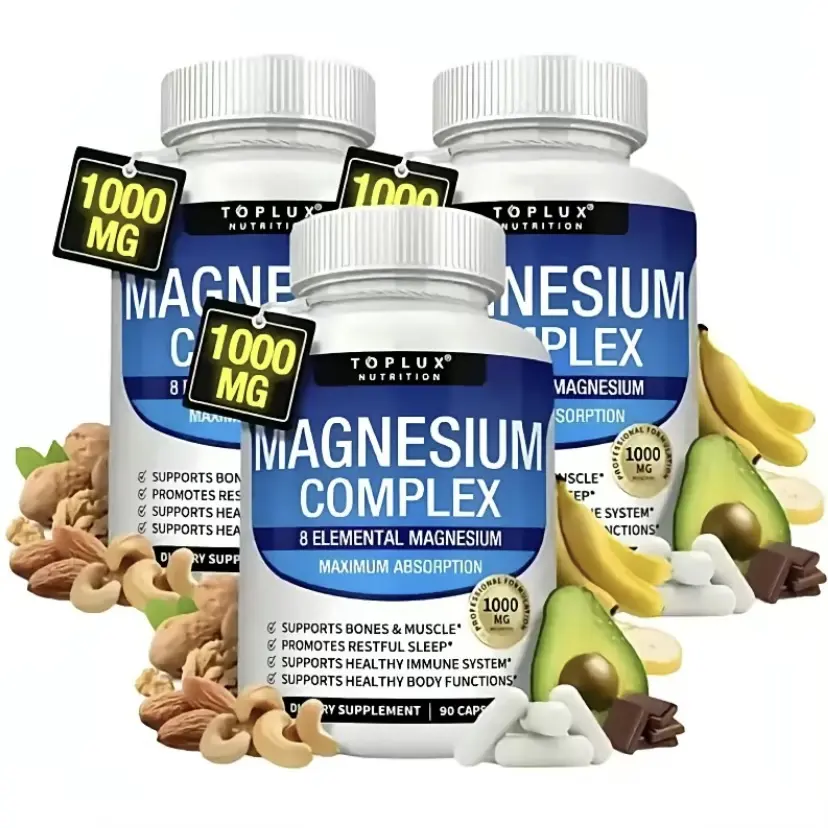 Flash Sale: 3 Bottles TopLux Nutrition Magnesium Complex 1000mg 90 Chelated Capsules with 7 Elemental Sources (Malate, Taurate) - Healthcare Dietary Supplement for Men, Women’s Bone, Muscle, Sleep Support