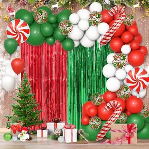 153pcs Christmas Balloon Garland Arch Kit Christmas Party Balloons Decorations White Red Green Foil Fringe Curtain Xmas Birthday Shower Party Balloons Arch Supplies