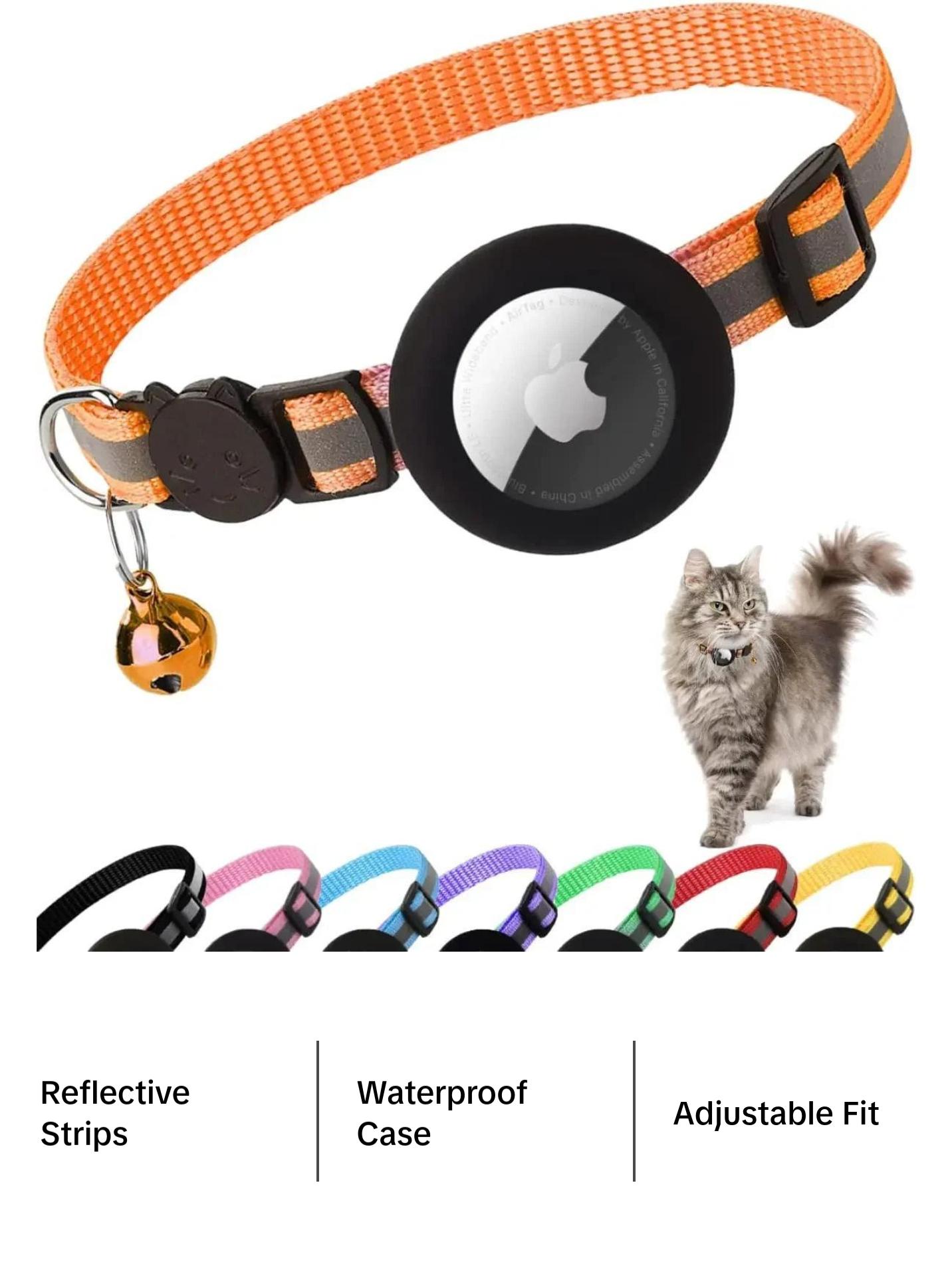ATUBAN Reflective Breakaway Cat Collar with Apple AirTag Holder and Bell for Kittens, 0.4 Inches