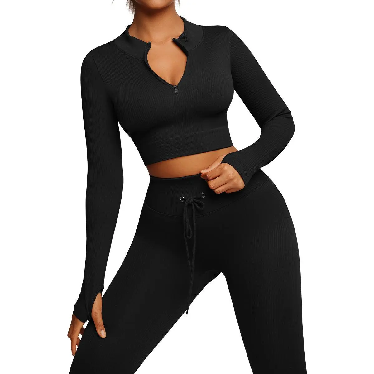 FeelinGirl Seamless Long Sleeve Sportswear Set Workout Set Crop Top & Leggings FeelinGirl Seamless Long Sleeve Sportswear Set Workout Set Crop Top & Leggings