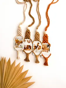 Macrame Polaroid Holder Car Charm - FujiFilm Instax Mini - Rear View Mirror Hanger - Essential Oil Diffuser + Air Freshener - Single Photo Holder for Instant Films