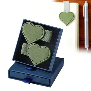 2PCS Magnetic Leather Bookmarks with Gift Box,Cute Pink Faux Leather Book Marks for Book Lover Readers,Women Girls