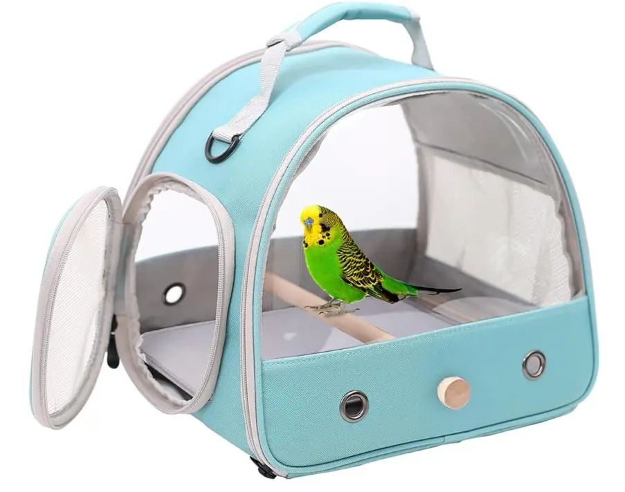 Small Bird Travel Cage Carrier, Portable Parrot Parakeet Carrier with Standing Perch and Comfy Mat, Budgies Carry Transport Bag for Vet Visit Shopping and Outdoor Adventure.