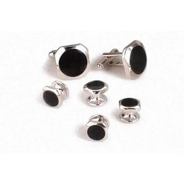 Soft Square Tuxedo Cufflinks and Studs Silver