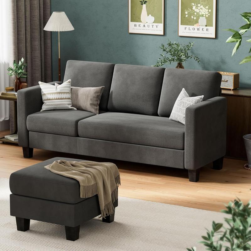 Couch Sectional Sofa with Ottoman for Living Room | Dark Grey