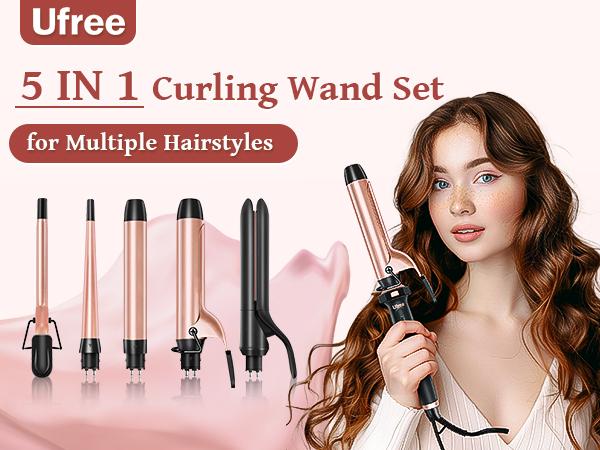 Ufree 5 in 1 Curling Iron with Interchangeable Ceramic Barrels, Curling Wand Set with Flat Iron Hair Straightener, Instant Heating Hair Styling Tool, Hair Curler, Women Gifts Comfort