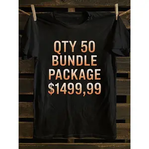 QTY 50 Bundle Package T-Shirt - Black Casual Tee with Orange to White Gradient Text, Perfect for Group Events and Fundraising - Comfortable Cotton Fabric, Stylish Design, Great Gift Option, Event Apparel, Trendy Design, Printed Shirt, Breathable