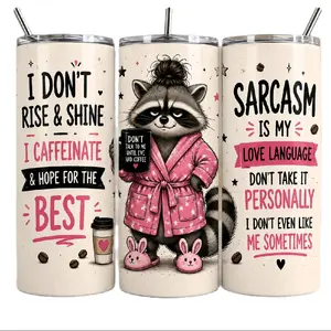20oz Stainless Steel Funny Raccoon Coffee Tumbler - Drinkware, Sarcasm Lover Gift, Mom Life Cup, Coffee Addict Gift