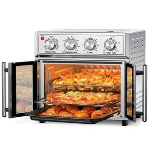 PlumChef 27.5QT Extra-Large French Double-Door Air Fryer Convection Toaster Oven, 1700W, 7 Preset Menus, 7-in-1 Multi-Function for Bake, Roast, Grilling,Toast,Dehydrate& Defrost, Stainless Steel,silvery