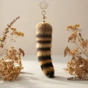 Little raccoon tail bag pendant, plush tail keychain pendant, keychain accessory Stainless Steel Cuban Link Necklace autumn rapper name plate