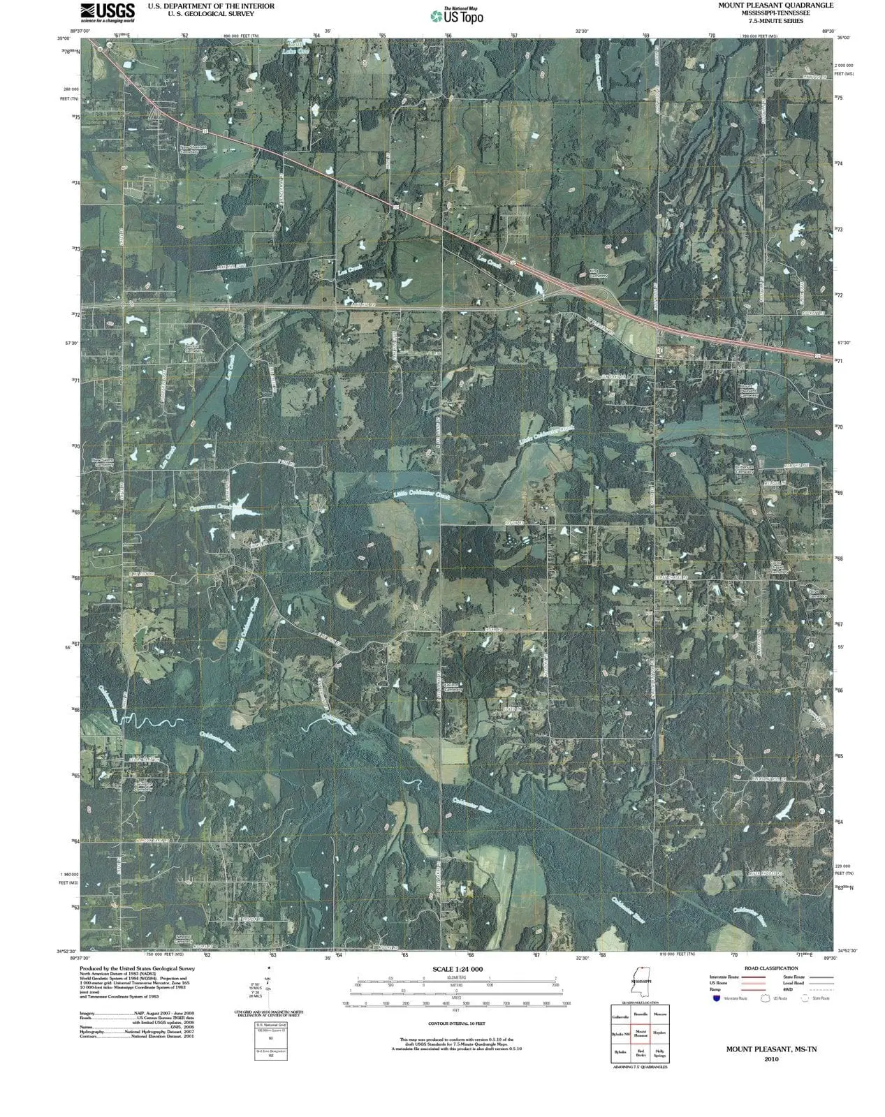 Mount Pleasant Mississippi USGS Topographic Quadrangle Map, 2012, 1:24000