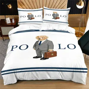 Bear pattern duvet cover set, including 1 duvet cover and 1 or 2 pillowcases, without a core or pillow, suitable for bedroom or dormitory bedding set, suitable for children or adults to decorate gifts, Decorative Bedding