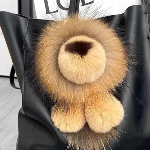 Cute Plush Keychain Accessories Purse Charms New Lion King Real Fur Pendant High-end Doll Women's Bag Pendant Cute Versatile Fashion Car Decoration Pendant