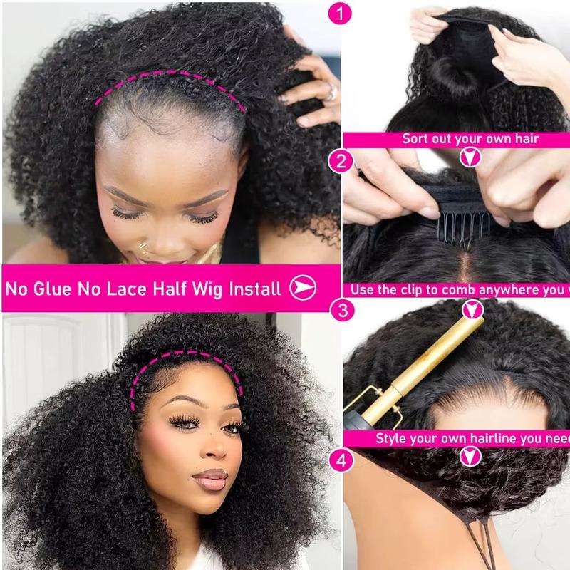 Half Wig Human Hair Burmese Curly Glueless Wig Human Hair Ready to Wear Kinky Curly 3 IN 1 Half Wig With Drawstring 180% Curly Half Wig Half Wig Human Hair Burmese Curly Glueless Wig Human Hair Ready to Wear Kinky Curly 3 IN 1 Half Wig With Drawstring 180% Curly Half Wig
