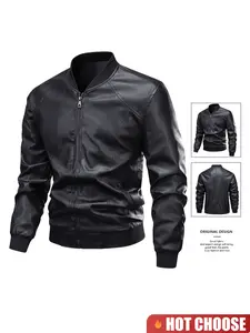 Men'S Faux Leather Jacket,Bomber Jacket Men,Motorcycle Style,Vintage Fit Trendy Men's Leather Jacket,For Motorcycling,Outdoor Activities,For Husbands,Professional Leather Jacket Design,Essential Men's Leather Jacket,Christmas Gifts,Halloween Gi,Coats