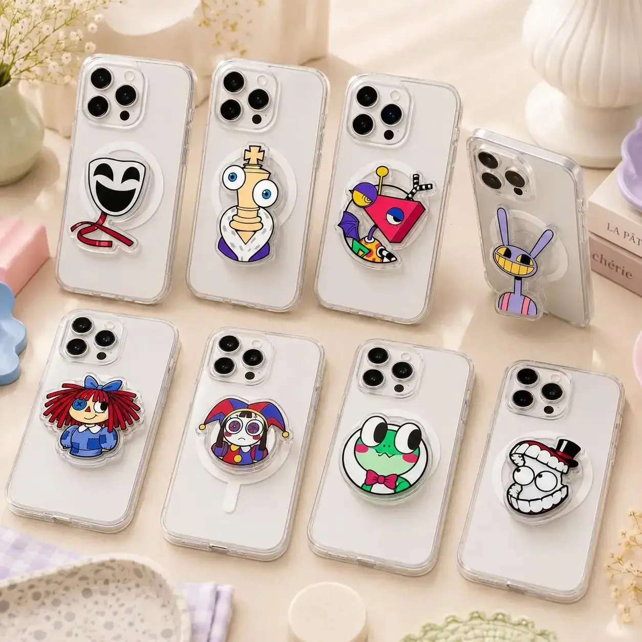 The Amazing Digital - Digital Circu Inspired Phone Grip Set - Circus Cartoon Inspired Phone Holder & Stand - Amazing Digital Circus Inspired Cute Fanmade Character Gift