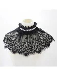 Spring-Autumn-Winter Women's Cape Collar with Fake Collar, Beaded Lace Decorative Collar, Ruffled High Neck