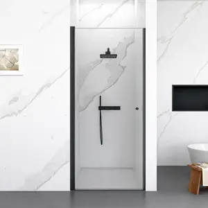 34"W x 72"H Frameless Circular Pivot Shower Door in Matte Black With 1/4" (6mm) Thick SGCC Tempered Glass   WL
