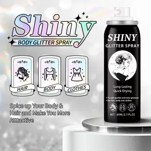 Shiny Body Glitter Spray, Long Lasting Quick Drying Glitter Hair Spray for Body, Hair, Clothes, 60ML/2.11FL.OZ