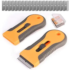 Razor Blade Scraper, 2 Pcs Plastic Retractable Razor Scraper with 40 Pcs Steel Scraper Blades for Glass Cooktop Windows
