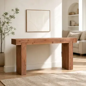 ARCH 63 Inch Console Table with Natural Wood Texture and Knots, Solid Wood+MDF Rectangular Sofa Table, Antique Natural Finish, Brushed Fir Wood Entryway Table for Living Room, Hallway, 29.5H, Acacia Wood/Antique Natural Color Options