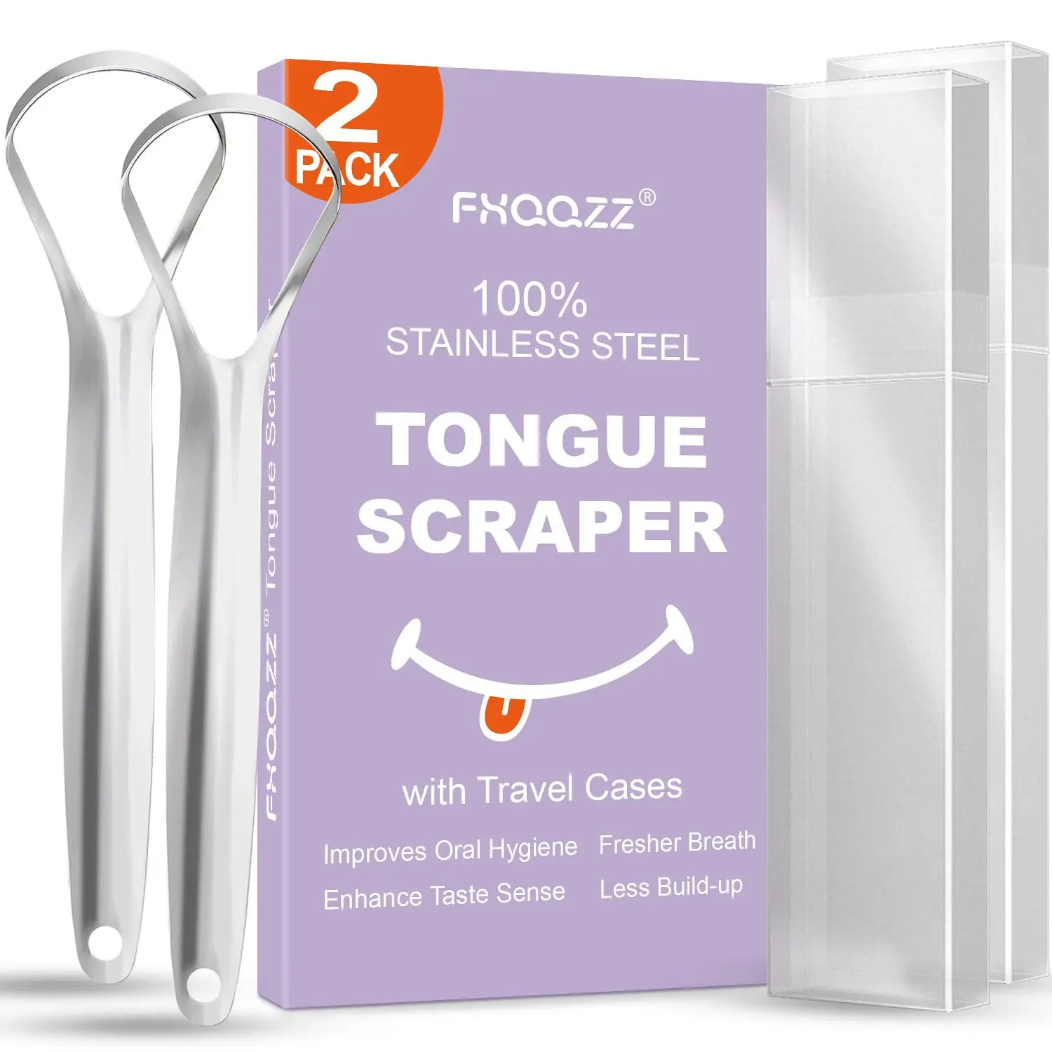Adult Tongue Scraper Set (2 Pieces), Essential Oral Care Travel Tool, Oral Care Tools, Tongue Scraping Tool, Stainless Steel Head, Easy-To-Use Metal Blade Cleaner, Tongue Cleaning Kit, Mouth Care