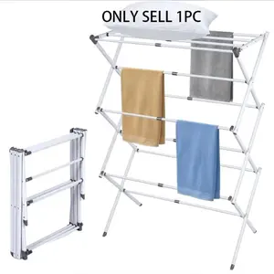 Space-Saving Foldable Clothes Rack - Durable Metal Frame, Non-Slip Horseshoe Buckle Locking Mechanism, 50 lbs Weight Capacity, Ideal for Home & Kitchen Storage, Multi-Tier Design for Efficient Drying, Clothes Hanging Rack, Towel Drying Rack