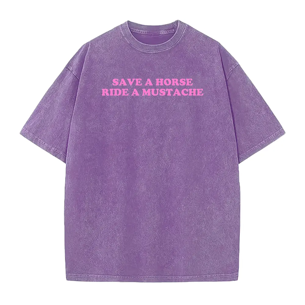 Save A Horse Ride A Mustache Cotton Tee - Y2K Trendy Unisex T-Shirt