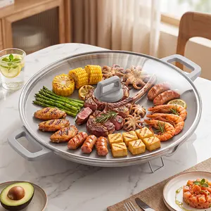 AORAN KITCHEN 2500W Premium Portable Korean-Style Electric Grill (High-Spec Version with Glass Lid) – Indoor Smokeless Non-Stick Grill with Adjustable Temperature; Multifunctional Home Grill and Griddle