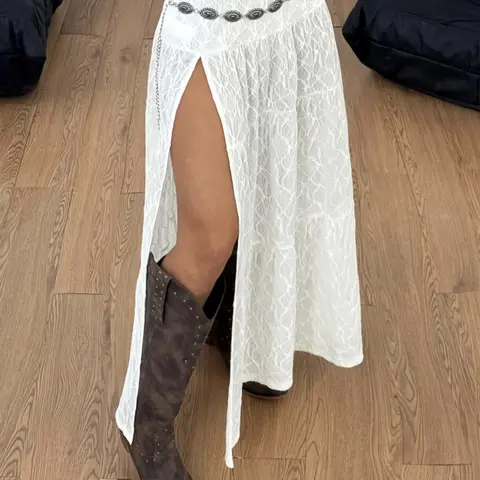 Women's Summer Concert Festival Renaissance Fair Lace Side Slit Long Skirt, Skirt With Slit Western Style Elegant Chic Y2K Textured Fabric Fitted No Belt Womenswear Vintage Sweet Skirt