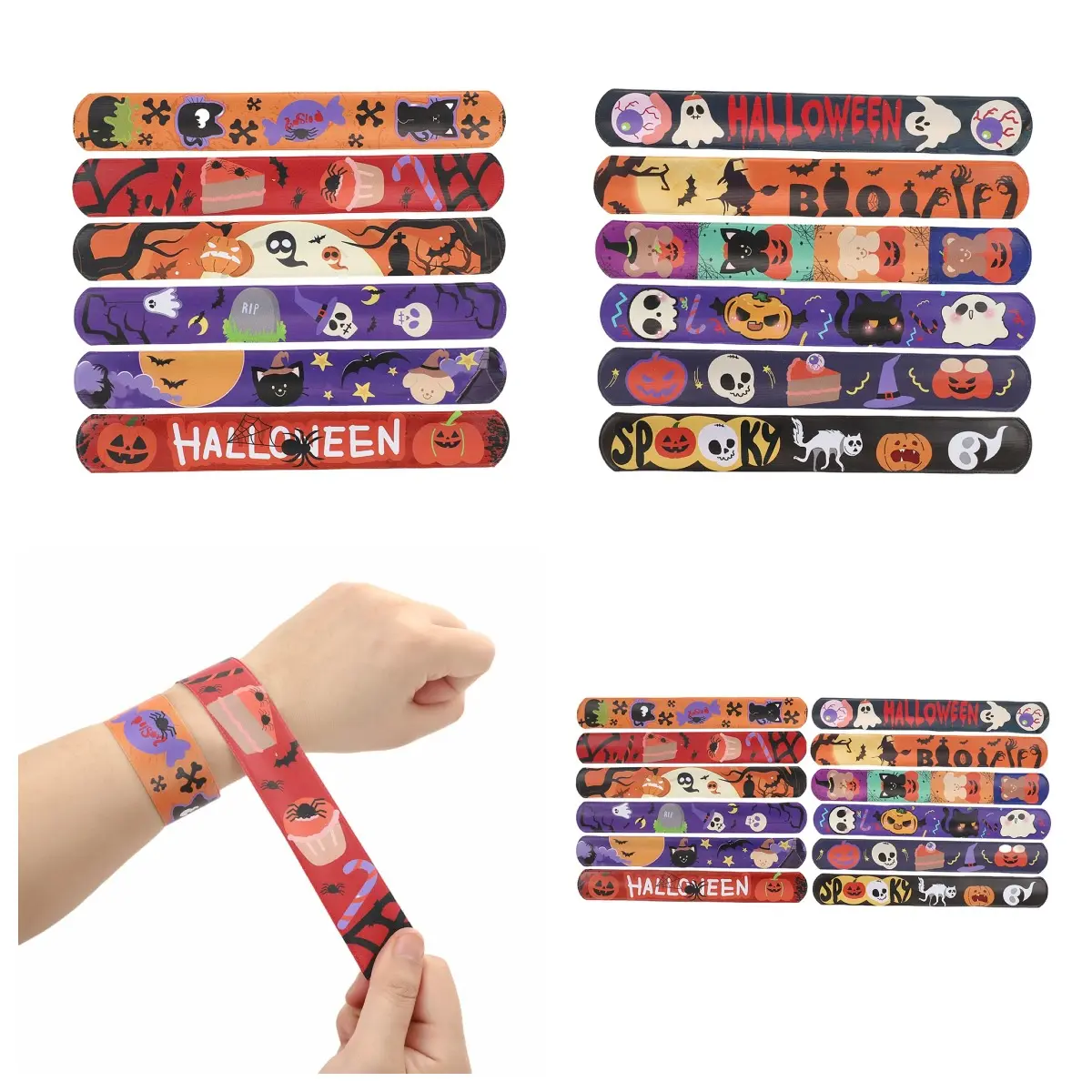 12 Pieces/Set Halloween Slap Bracelets, Wristbands, Halloween Pattern PVC Slap Bracelets, Ghost PVC Wristbands