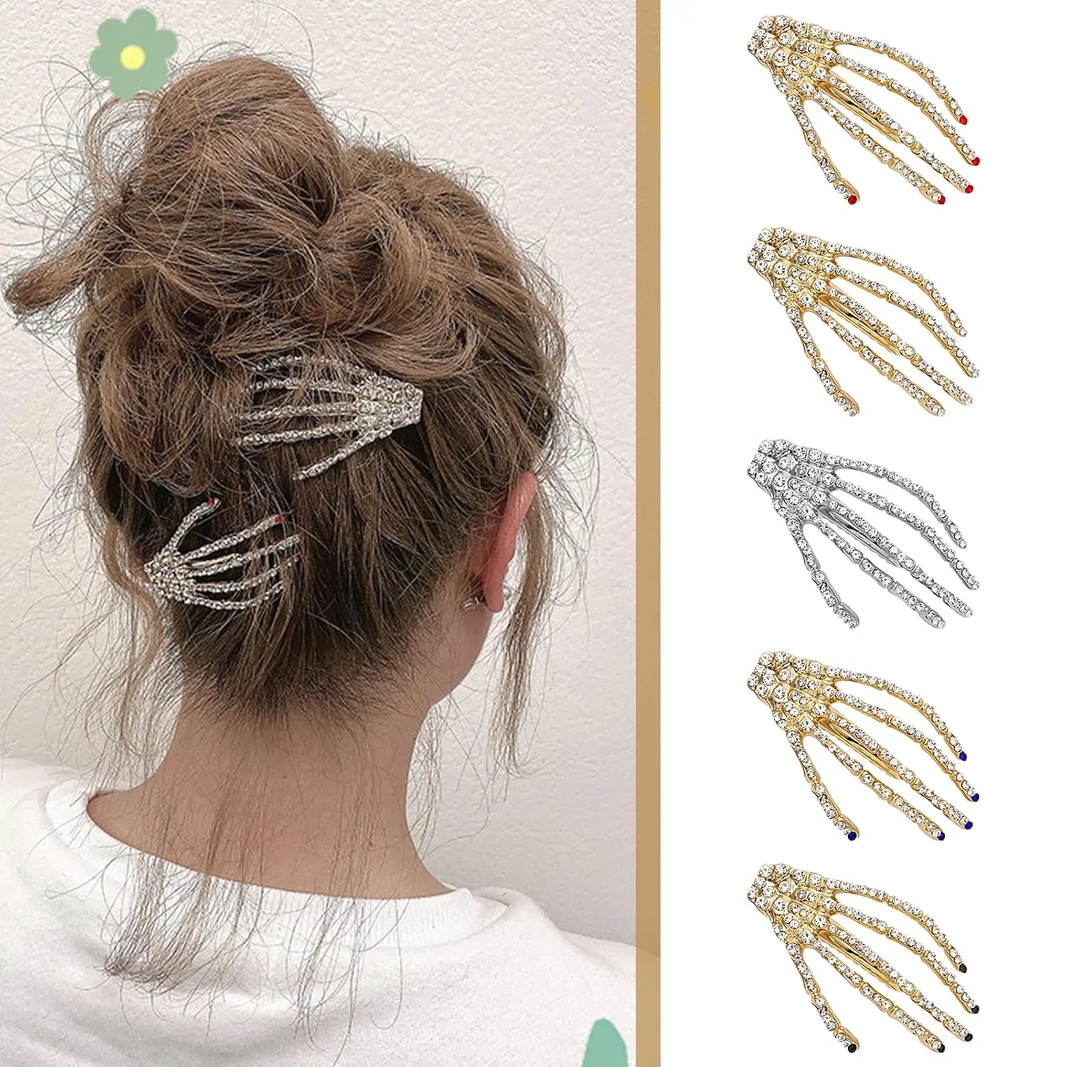 Halloween Gift  5PCS Halloween Gothic Bone Hair Clips, 5 Colors, Spooky Hair Accessories for Women & Girls