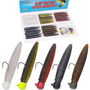Ned Rig Kit Finesse Soft Plastic Worms Fishing Lure for Bass Swimbait Minnow Crawfish Lures Shroom Ned Jig Head Kit