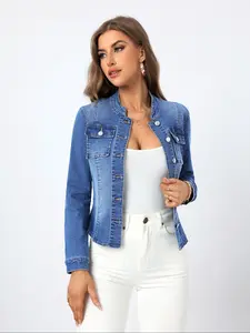 Women's Denim Jacket, Casual Slimming Top for Spring & Fall, Women's Clothing for Daily Wear, Coats