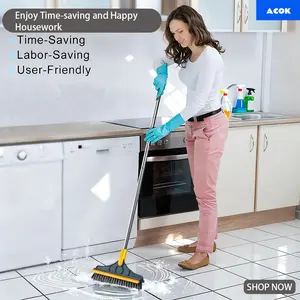 2-in-1 cleaning scrub brush, grouting brush, scraper, long handle V-shaped hard bristle brush, floor scrub brush, 120 °   rotating magic broom with scraper, suitable for bathroom glass
