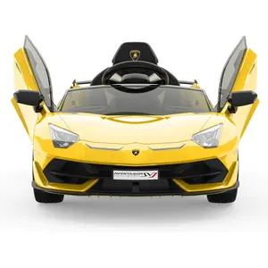 12V Kids Electric Car with Remote Control, LED Lights & Sound System - Licensed Lamborghini Battery Powered Ride-On Toy for Boys & Girls (Yellow)