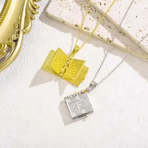 Trendy retro personality openable Bible book cross necklace niche hip-hop punk creative unisex jewelry