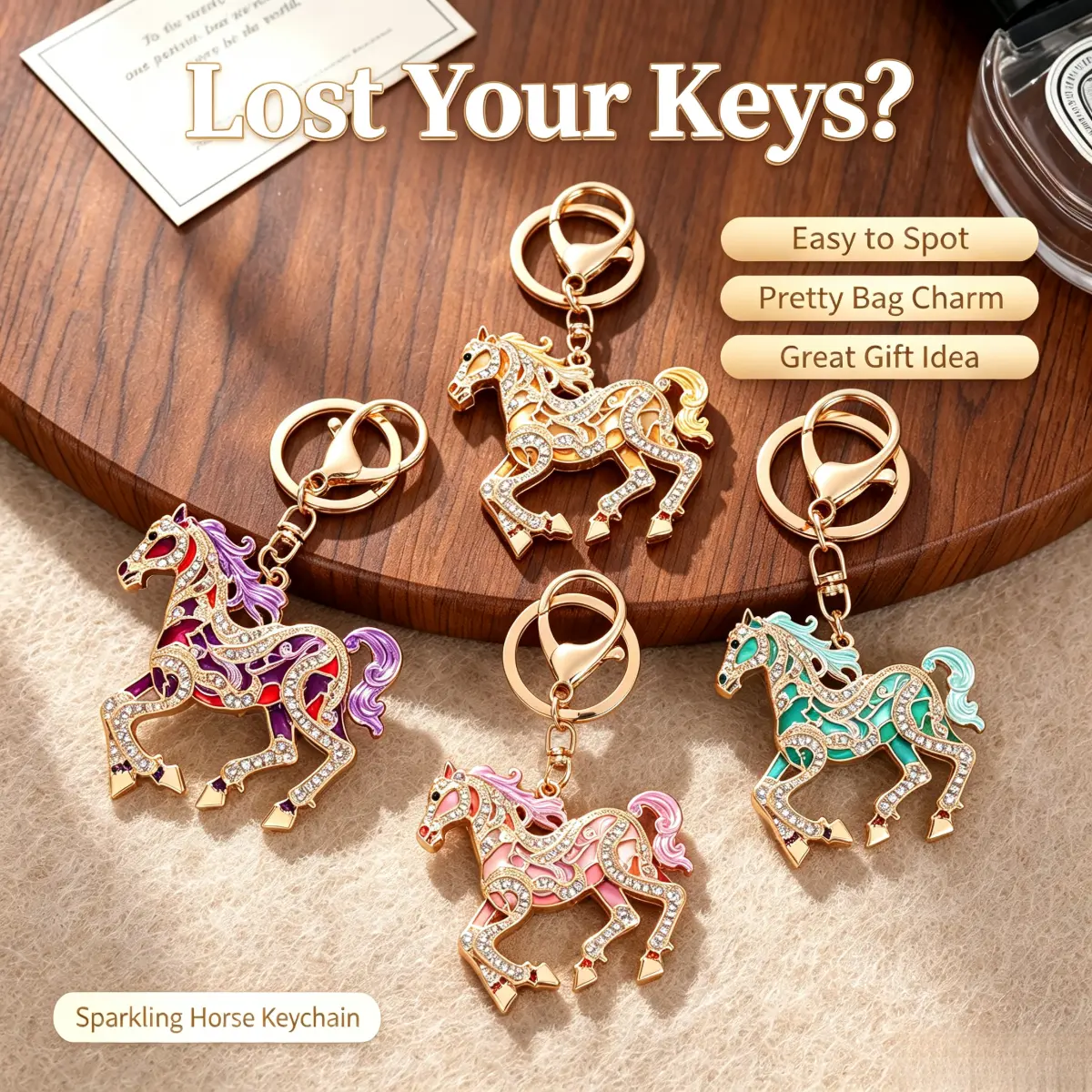 Sparkling Rhinestone Horse Keychain Cute Lucky Horse Bag Charm For Car Keys Women Fashion Enamel Horse Key Ring Gift