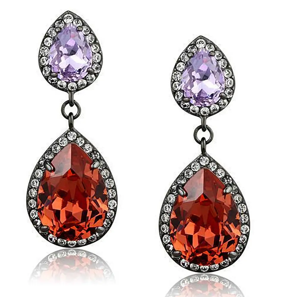 Edwin Earls Women's Pear-Shaped Dangle Orange Crystal Earrings in Stainless Steel