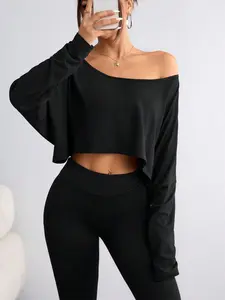 Autumn New Asymmetrical Shoulder Long Sleeve T-Shirt, Short Loose Fit Top for Women, Casual Fashionable Design, Perfect for Daily Wear