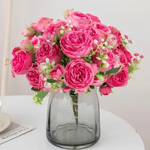 3 Pcs Hot Pink Silk Peonies, Realistic Artificial Flowers for Wedding Centerpieces & Home Decor, Faux Peony Bouquet Set