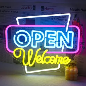 Open Welcome Sign, USB Powered LED Neon Light, Wall Mounted Neon Sign, Decorative Light for Bar, Salon, Hotel, Commercial Decoration, Decorative Ambiance Lighting