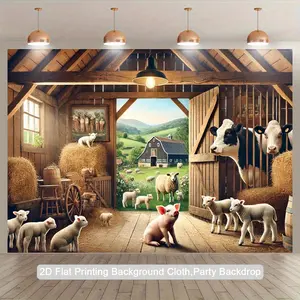 2D Flat, 1pc Farm Animals Countryside Backdrop - Barn, Sheep, Piglet - Rustic Farm Photography Background for Birthday, Wedding, Agricultural Party Decorations - Indoor/Outdoor Polyester Banner Tapestry - Easy Setup No Electricity Needed - Studio Props
